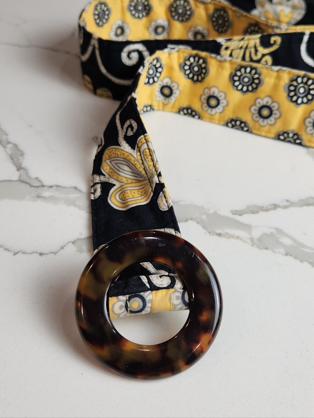 Vera Bradley Reversible Fabric Sash Belt with Tortoiseshell Ring Buckle – Retire